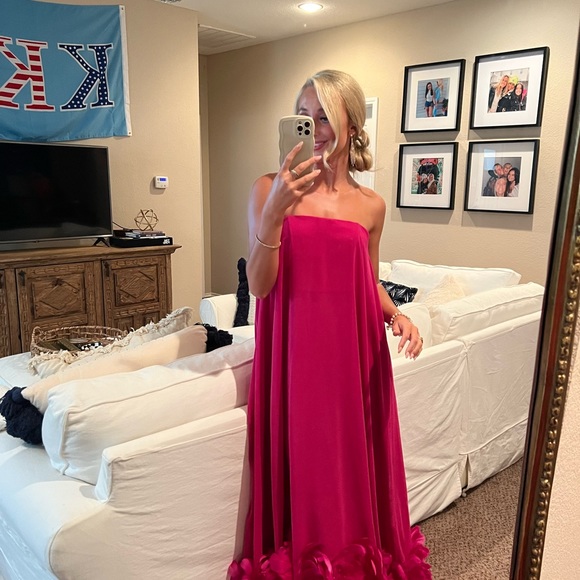 Fuchsia High Low Mac Duggal Gown - Picture 2 of 3